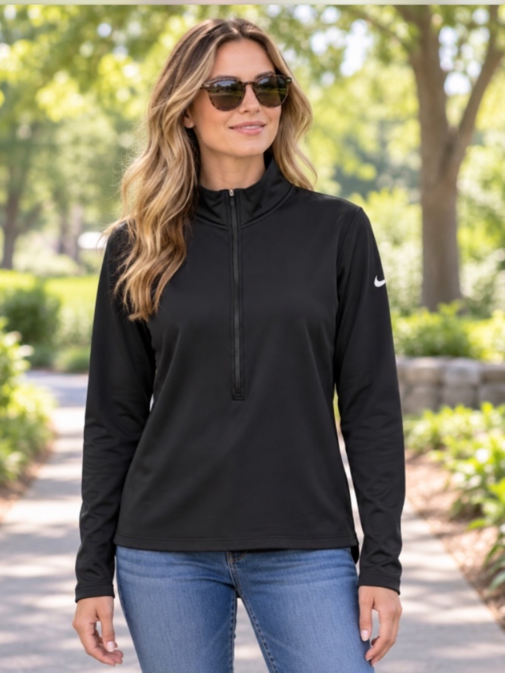 Women's Black Nike Dry-Fit Half Zip Long Sleeve Athleisure Jacket Medium